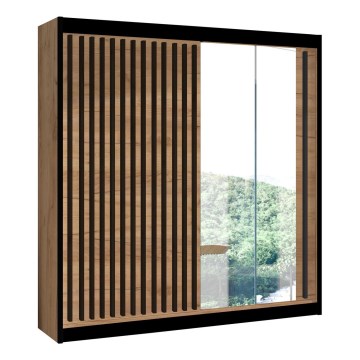 Penderie avec miroir SANTINO 203x215 cm chêne craft/noir