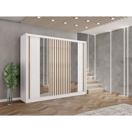 Penderie avec miroir SANTINO 250x215 cm blanc/chêne craft