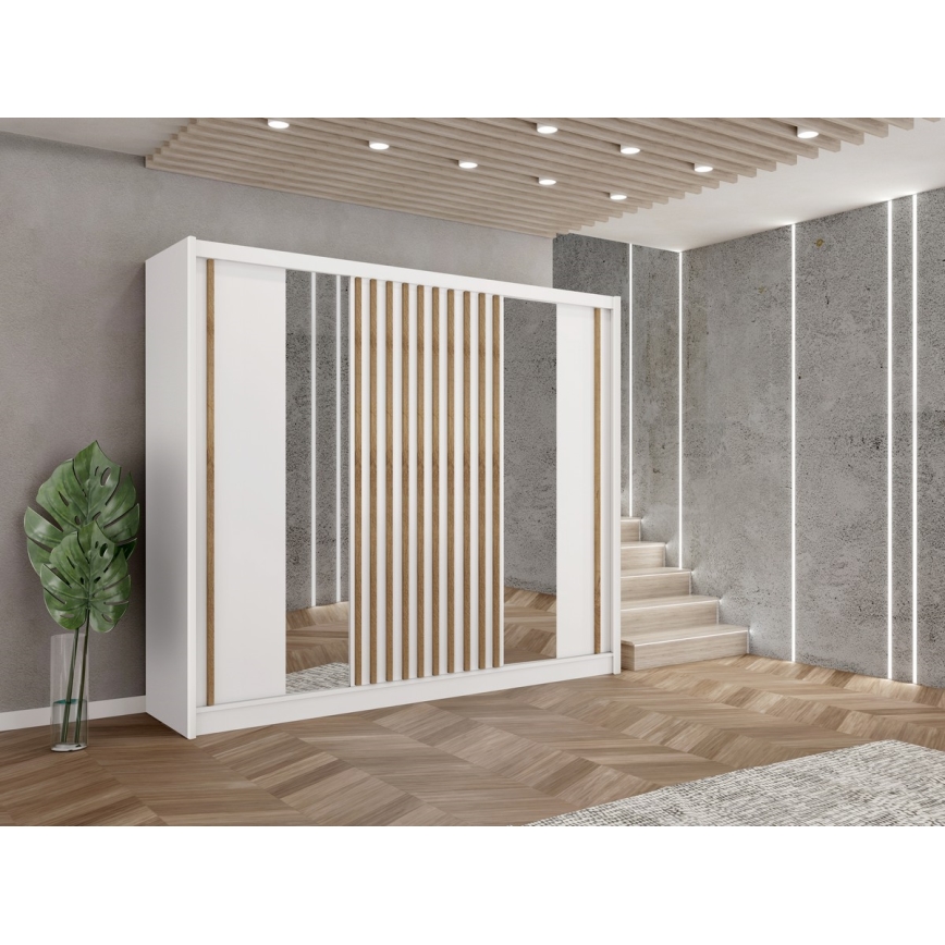 Penderie avec miroir SANTINO 250x215 cm blanc/chêne craft
