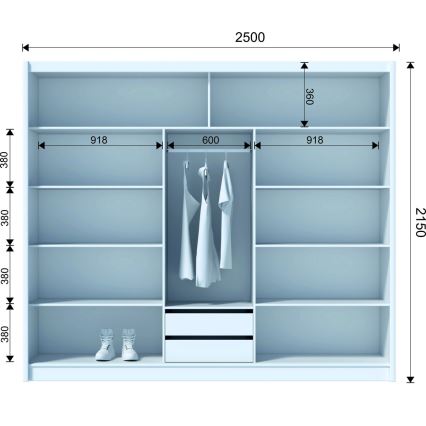 Penderie avec miroir SANTINO 250x215 cm blanc/chêne craft