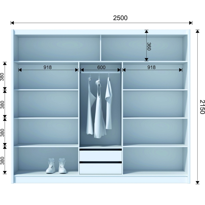Penderie avec miroir SANTINO 250x215 cm blanc/chêne craft
