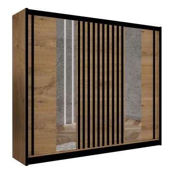 Penderie avec miroir SANTINO 250x215 cm chêne craft/noir