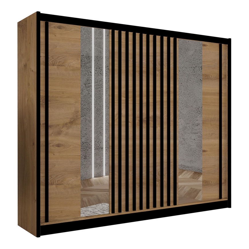 Penderie avec miroir SANTINO 250x215 cm chêne craft/noir