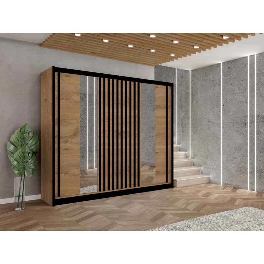 Penderie avec miroir SANTINO 250x215 cm chêne craft/noir