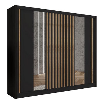 Penderie avec miroir SANTINO 250x215 cm noir/chêne craft