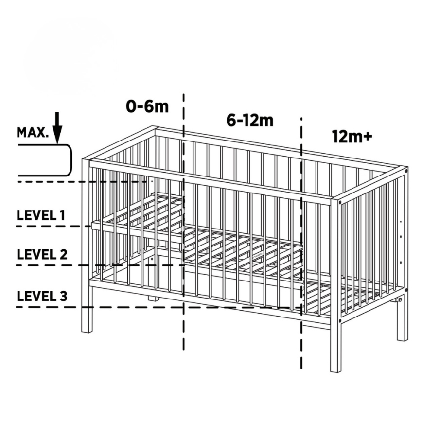 PETITE&MARS - Babybedje + beschermrail NELA BEECH 120x60 cm beuk