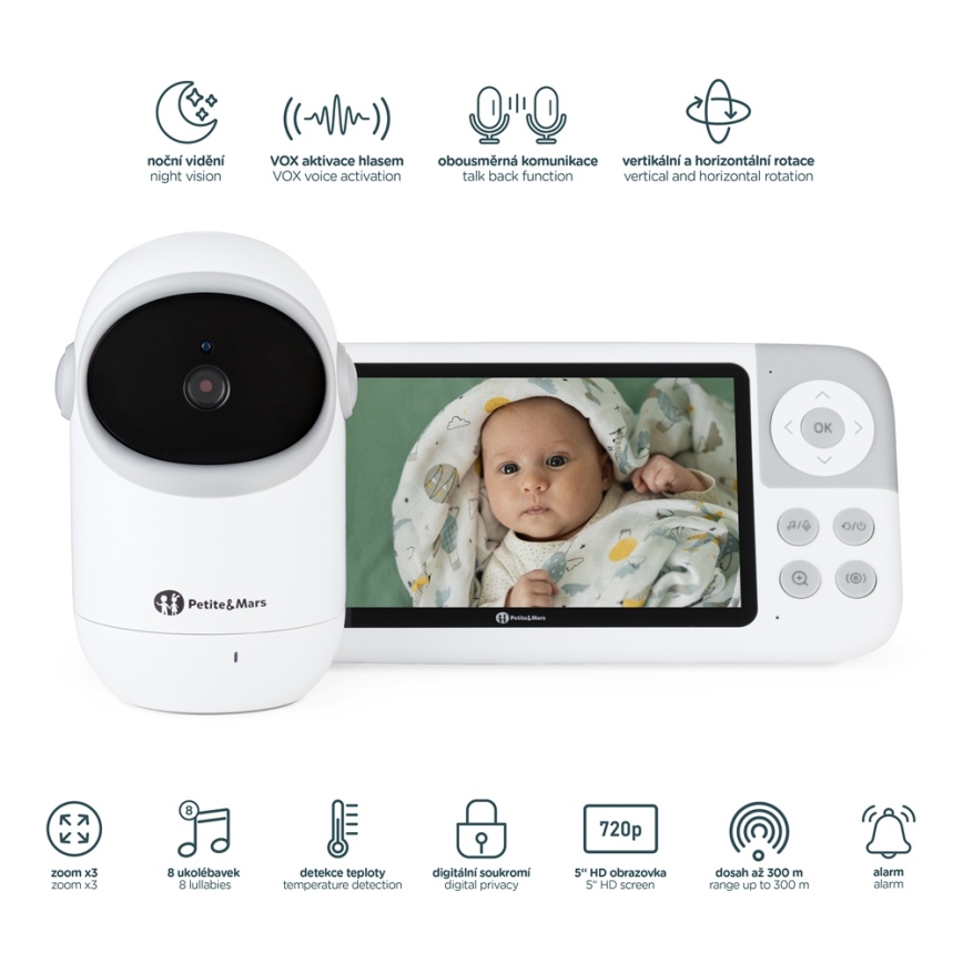 PETITE&MARS - Babymonitor met beeldscherm EVE 5.0 3,8V 3050 mAh