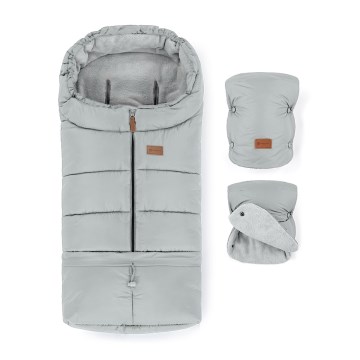 PETITE&MARS - Ensemble chancelière 3 en 1 pour bébé JIBOT + moufles pour poussette JASIE gris clair