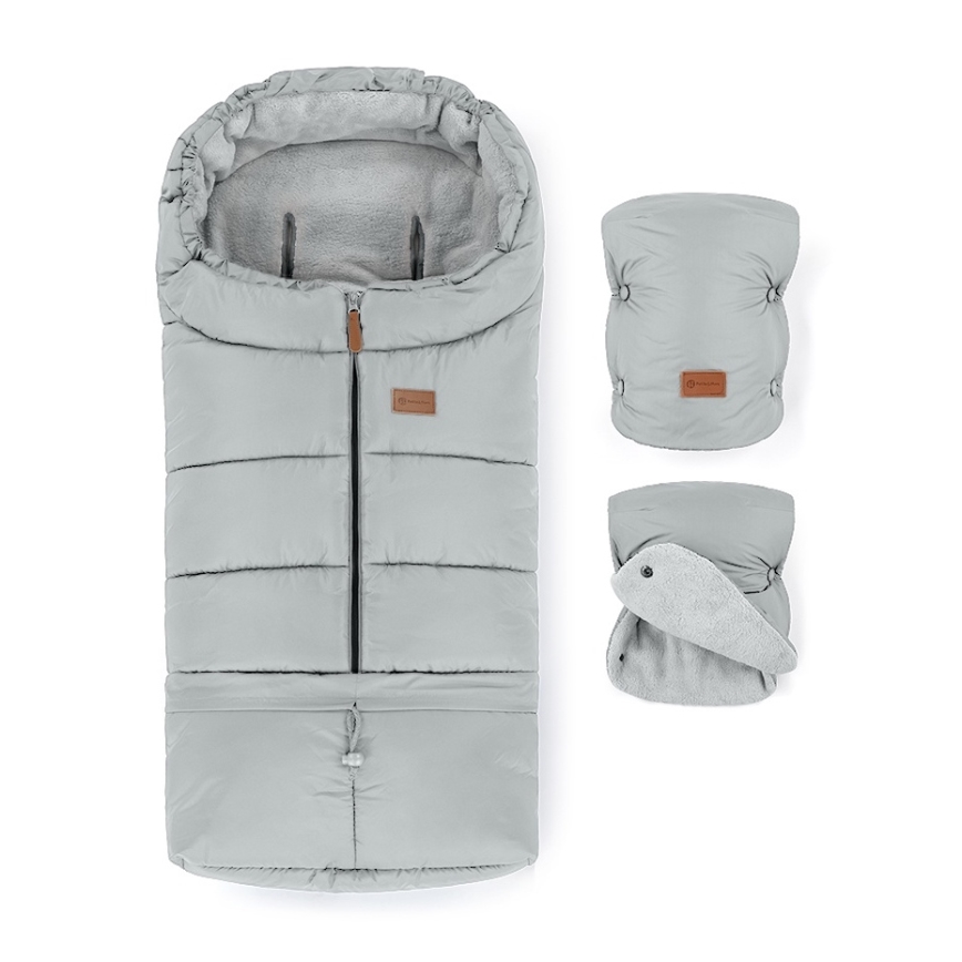 PETITE&MARS - Ensemble chancelière 3 en 1 pour bébé JIBOT + moufles pour poussette JASIE gris clair