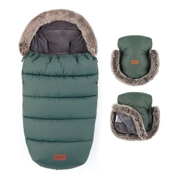 PETITE&MARS - ENSEMBLE Chancelière 4 en 1 COMFY + moufles pour poussette FURRY Kaki