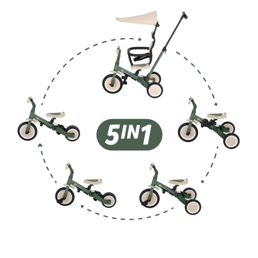 PETITE&MARS - Kinderdriewieler 5-in-1 TURBO PLUS Mistgroen