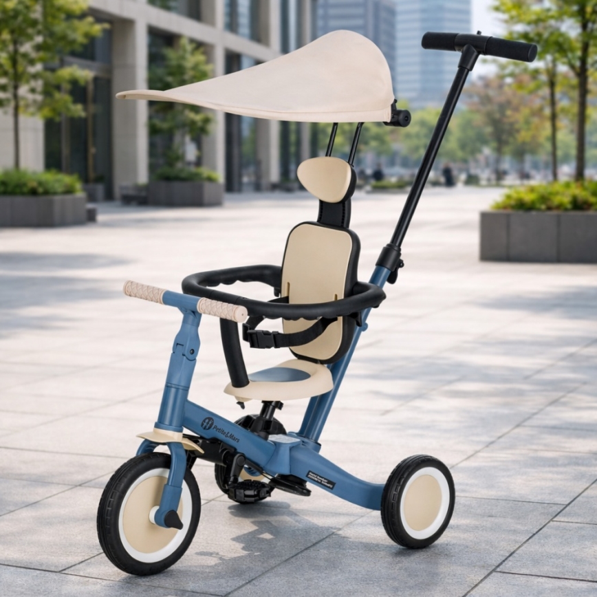 PETITE&MARS - Kinderdriewieler 5-in-1 TURBO PLUS Oceaanblauw