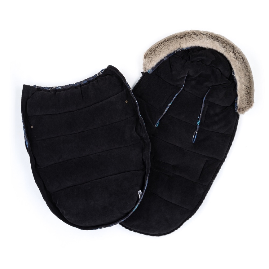 PETITE&MARS - SET Kinder voetenzak 4-in-1 COMFY Stylish Beauty + handmoffen voor kinderwagen FURRY Forever Black