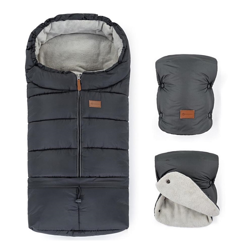 PETITE&MARS - SET Baby Trappelzak 3in1 JIBOT + handwarmers voor een Kinderwagen JASIE grijs