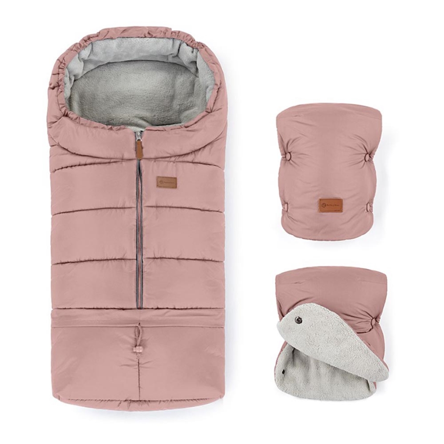 PETITE&MARS - SET Baby Trappelzak 3in1 JIBOT + handwarmers voor een Kinderwagen JASIE roze