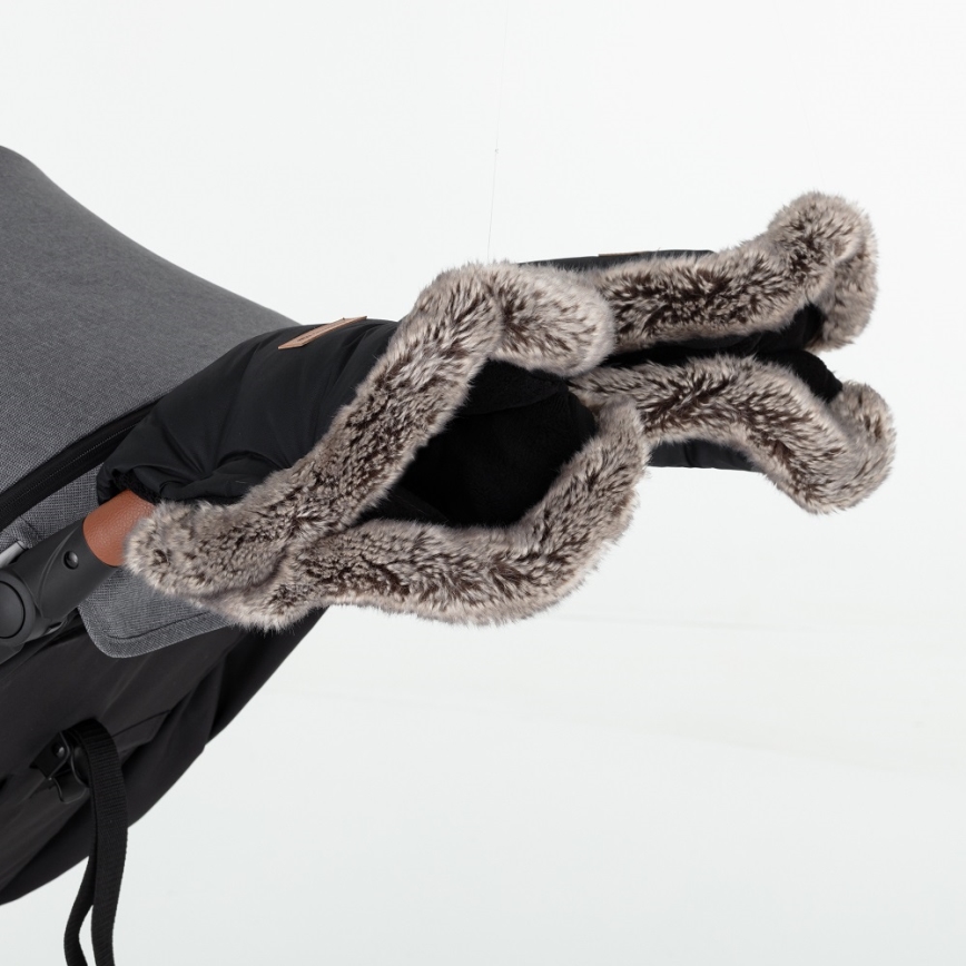 PETITE&MARS - SET Baby voetenzak 4in1 ARCTIC + stroller hand muffs FURRY Forever Black