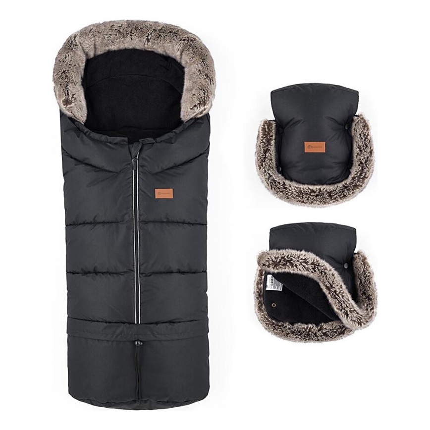PETITE&MARS - SET Baby voetenzak 4in1 ARCTIC + stroller hand muffs FURRY Forever Black