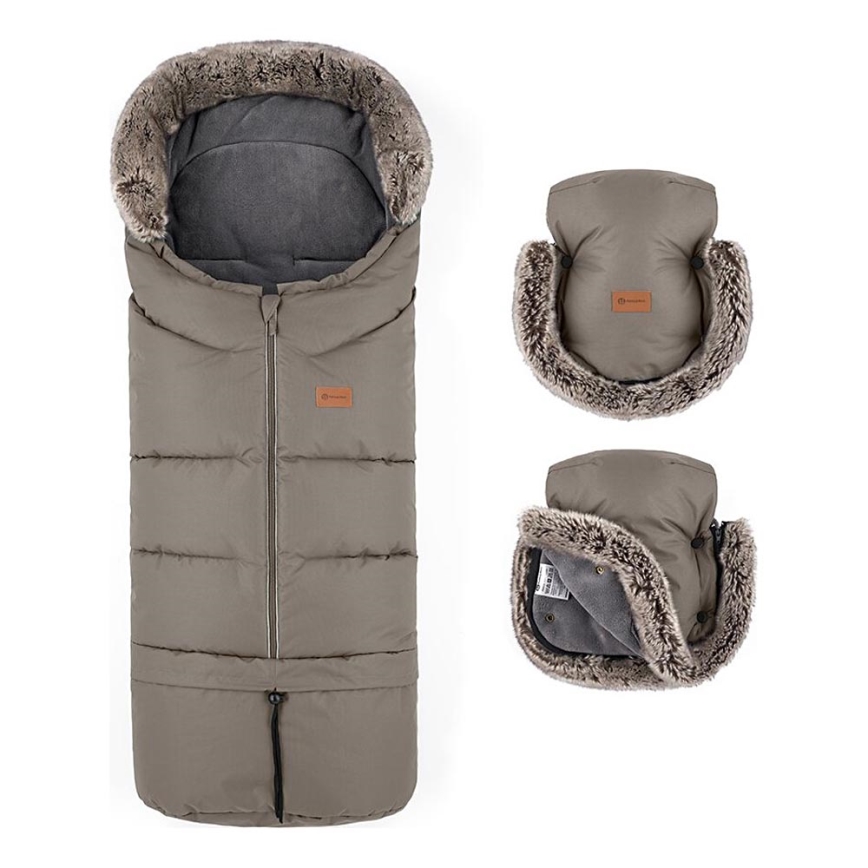 PETITE&MARS - SET Baby voetenzak 4in1 ARCTIC + stroller hand muffs FURRY Mocha Mousse