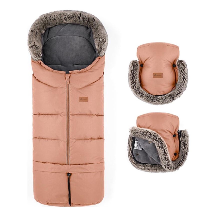 PETITE&MARS - SET Baby voetenzak 4in1 ARCTIC + stroller hand muffs FURRY Pastel Peach