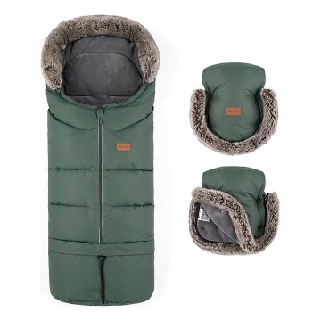 PETITE&MARS - SET Baby voetenzak 4in1 ARCTIC + stroller hand muffs FURRY Veritable Khaki
