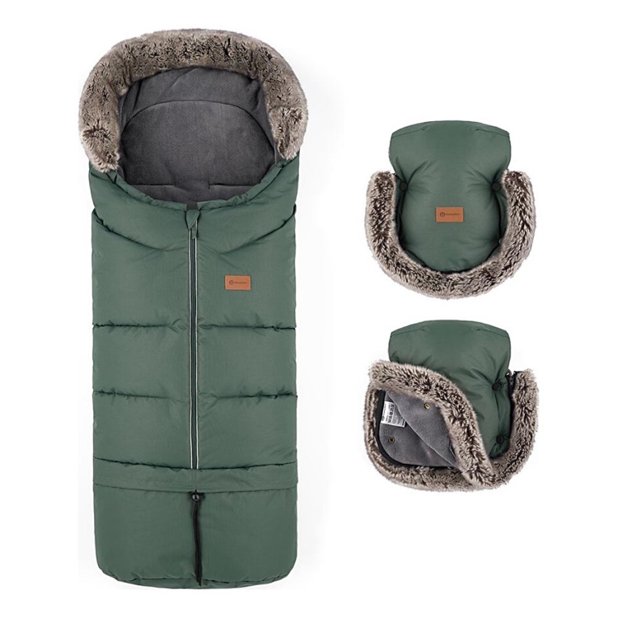 PETITE&MARS - SET Baby voetenzak 4in1 ARCTIC + stroller hand muffs FURRY Veritable Khaki