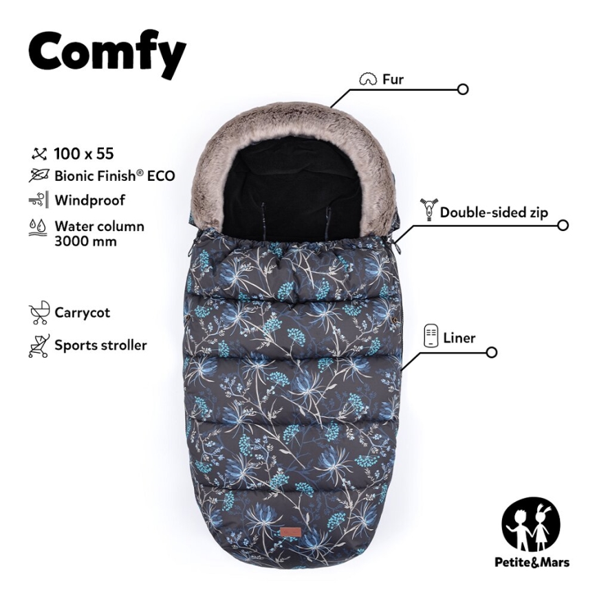 PETITE&MARS - SET Baby voetenzak 4in1 COMFY + stroller hand muffs FURRY Elegant Caramel