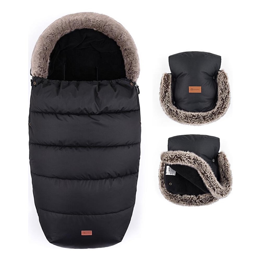 PETITE&MARS - SET Baby voetenzak 4in1 COMFY + stroller hand muffs FURRY Forever Black