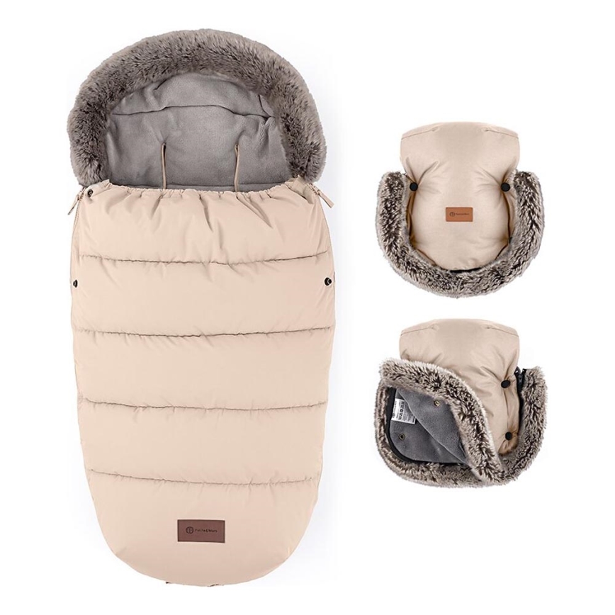 PETITE&MARS - SET Baby voetenzak 4in1 COMFY + stroller hand muffs FURRY Roos Petal