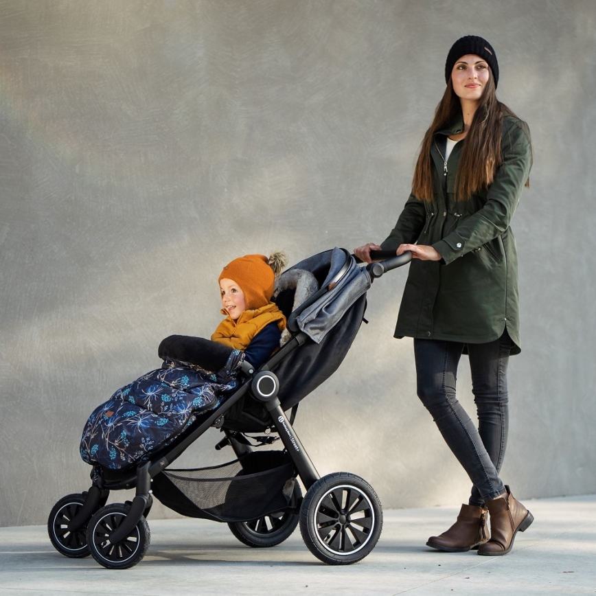 PETITE&MARS - SET Baby voetenzak 4in1 COMFY Stylish Beauty + stroller hand muffs FURRY Forever Black