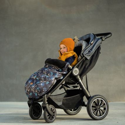 PETITE&MARS - SET Baby voetenzak 4in1 COMFY Stylish Beauty + stroller hand muffs FURRY Forever Black