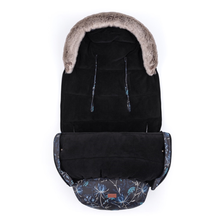 PETITE&MARS - SET Baby voetenzak 4in1 COMFY Stylish Beauty + stroller hand muffs FURRY Forever Black