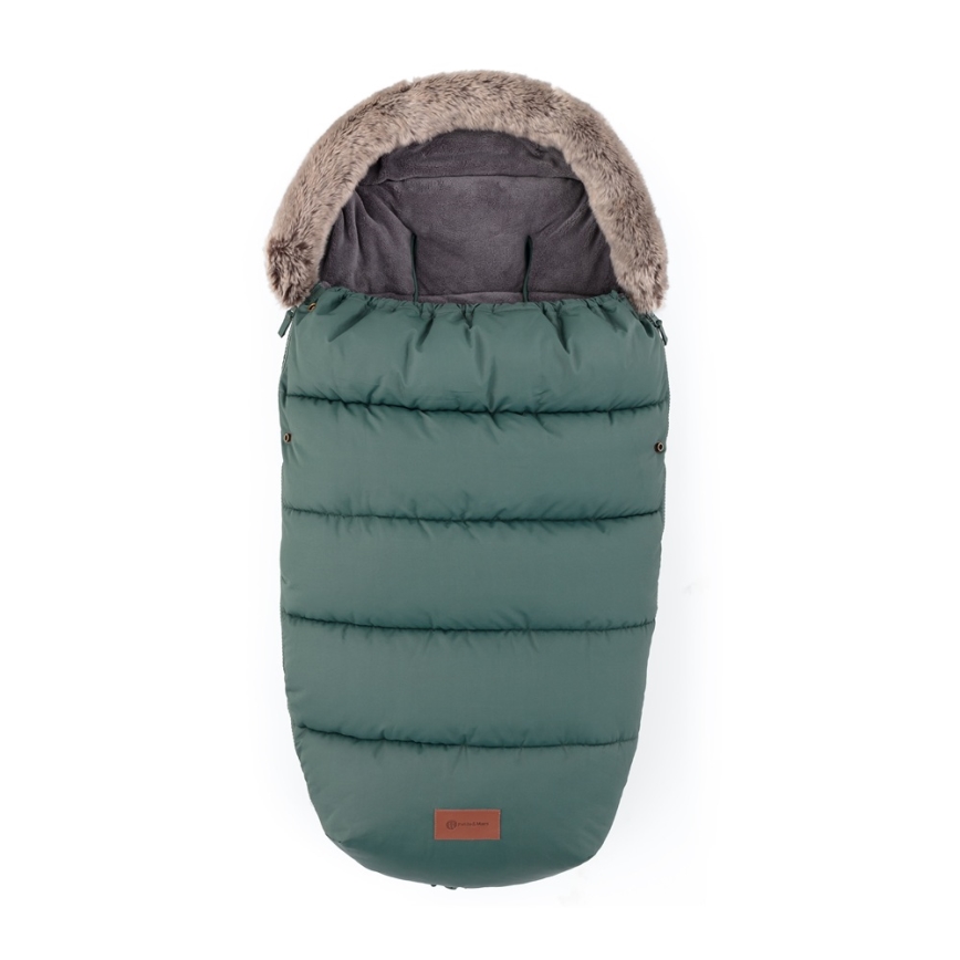 PETITE&MARS - SET Babyvoetenzak 4-in-1 COMFY + FURRY Khaki handmoffen voor kinderwagen