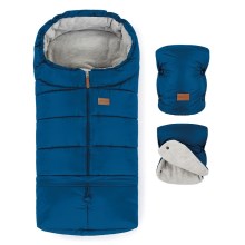 PETITE&MARS - SET Voetenzak voor baby's 3in1 JIBOT + stroller hand muff blauw