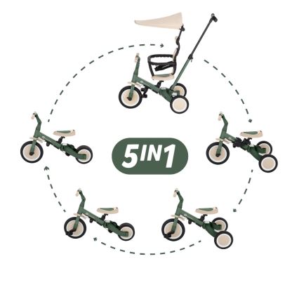 PETITE&MARS - Tricycle convertible 5-en-1 pour enfant TURBO PLUS Vert brumeux
