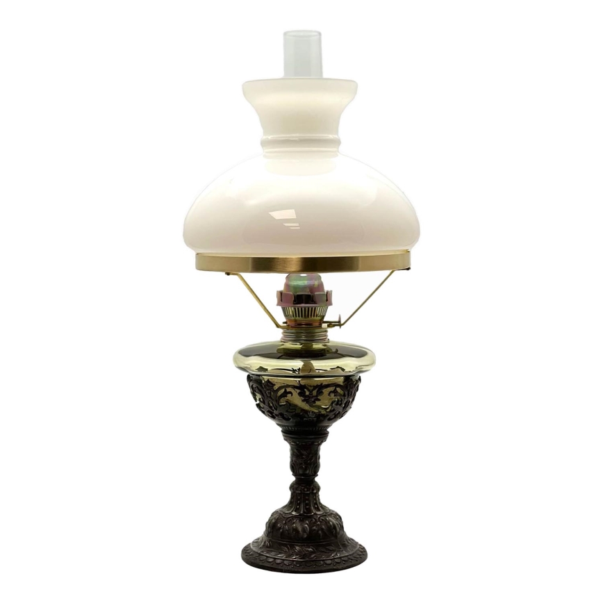 Petroleumlamp RŮŽENA 50 cm bosgroen versierd met tin