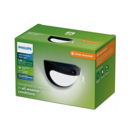 Philips - Applique murale solaire LED à capteur SWYN LED/3,8W/3,7V 800 mAh 2700K IP44 noire