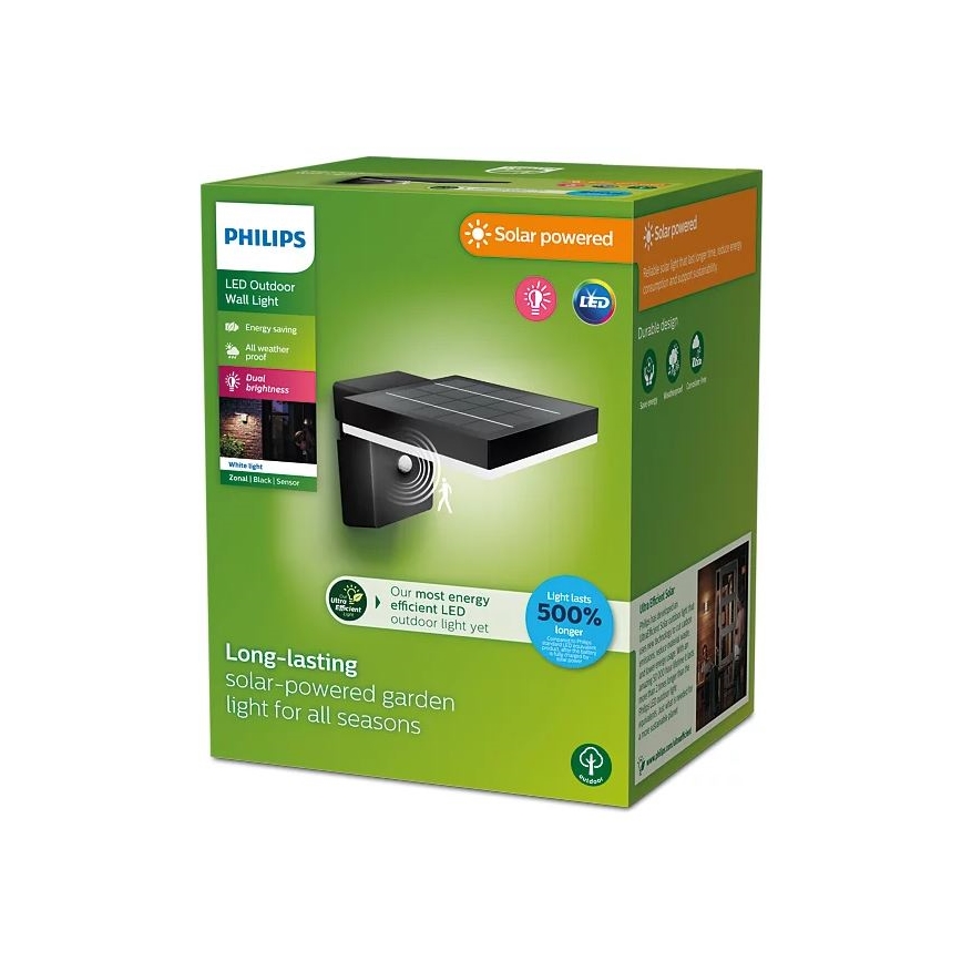 Philips - Applique murale solaire avec détecteur ZONAL LED/1,3W/3,7V IP44