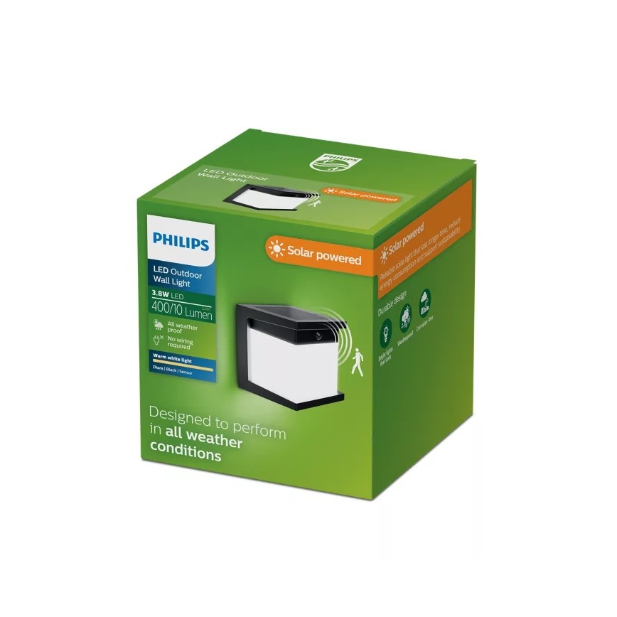 Philips - Applique murale solaire LED avec capteur DIARA LED/3,8W/3,7V 800 mAh 2700K IP44 noire