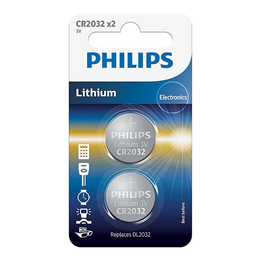 Philips CR2032P2/01B - 2 pc Pile bouton lithium CR2032 MINICELLS 3V 240mAh