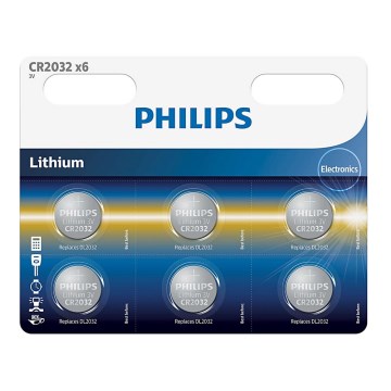 Philips CR2032P6/01B - 6 st. Lithium knoopcel batterij CR2032 MINICELLS 3V 240mAh