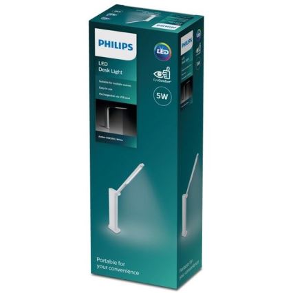 Philips - Dimbaar LED touch tafellampje AMBER LED/5W/5V 1800 mAh wit