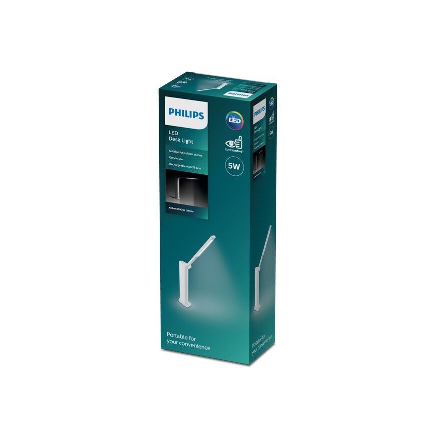 Philips - Dimbaar LED touch tafellampje AMBER LED/5W/5V 1800 mAh wit