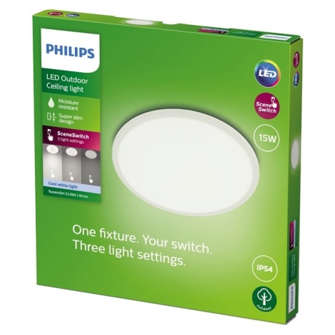 Willen Gewond raken Regenjas Philips - Dimbare LED Badkamer Lamp SUPERSLIM LED/15W/230V IP54 wit |  Lumimania