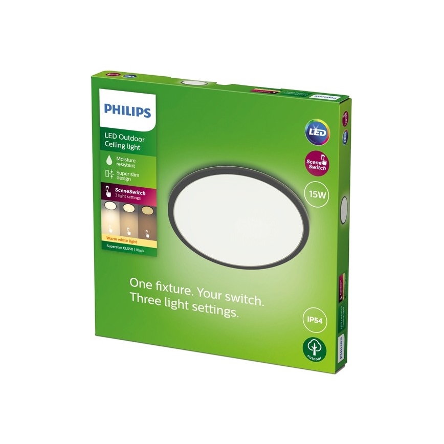 Philips - Dimbare LED buitenverlichting SUPERSLIM SCENE SWITCH LED/15W/230V IP54 zwart