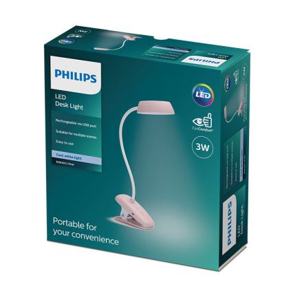 Philips - Dimbare LED lamp met klem DONUTCLIP LED/3W/5V 1200 mAh CRI 90 roze