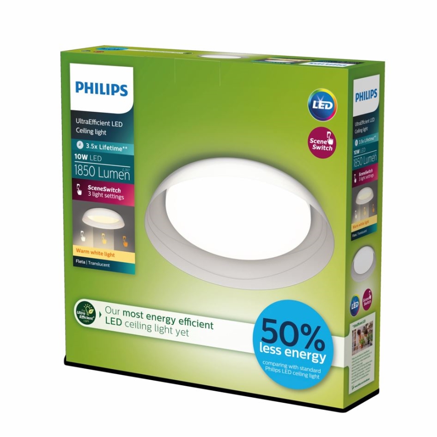 Philips - Dimbare LED plafondlamp FLETA SCENE SWITCH LED/10W/230V 2700K doorzichtig