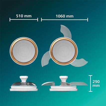 Philips - Dimbare LED-plafondlamp met ventilator BLISS LED/35W/230V goud + afstandsbediening