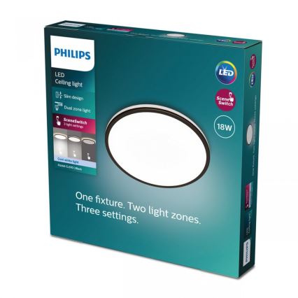 Philips - Dimbare LED plafondlamp SCENE SWITCH LED/18W/230V diameter 30 cm 4000K zwart