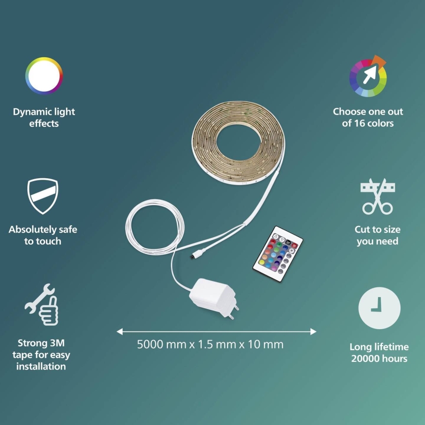 Philips - Dimbare RGBW LED-strip 5m LED/12W/230V + afstandsbediening