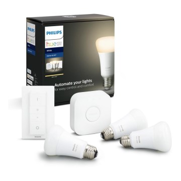 Philips Hue STARTER KIT WHITE basisset 3xE27/9W 2700K + Hue Bridge en dimmerschakelaar